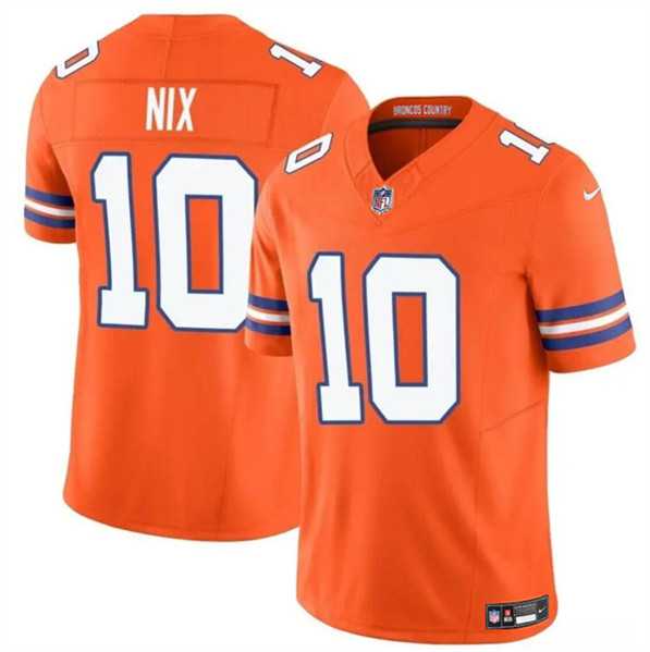 Men & Women & Youth Denver Broncos #10 Bo Nix Orange F.U.S.E. Mile High Collection 1977 Throwback Vapor Limited Football Stitched Jersey